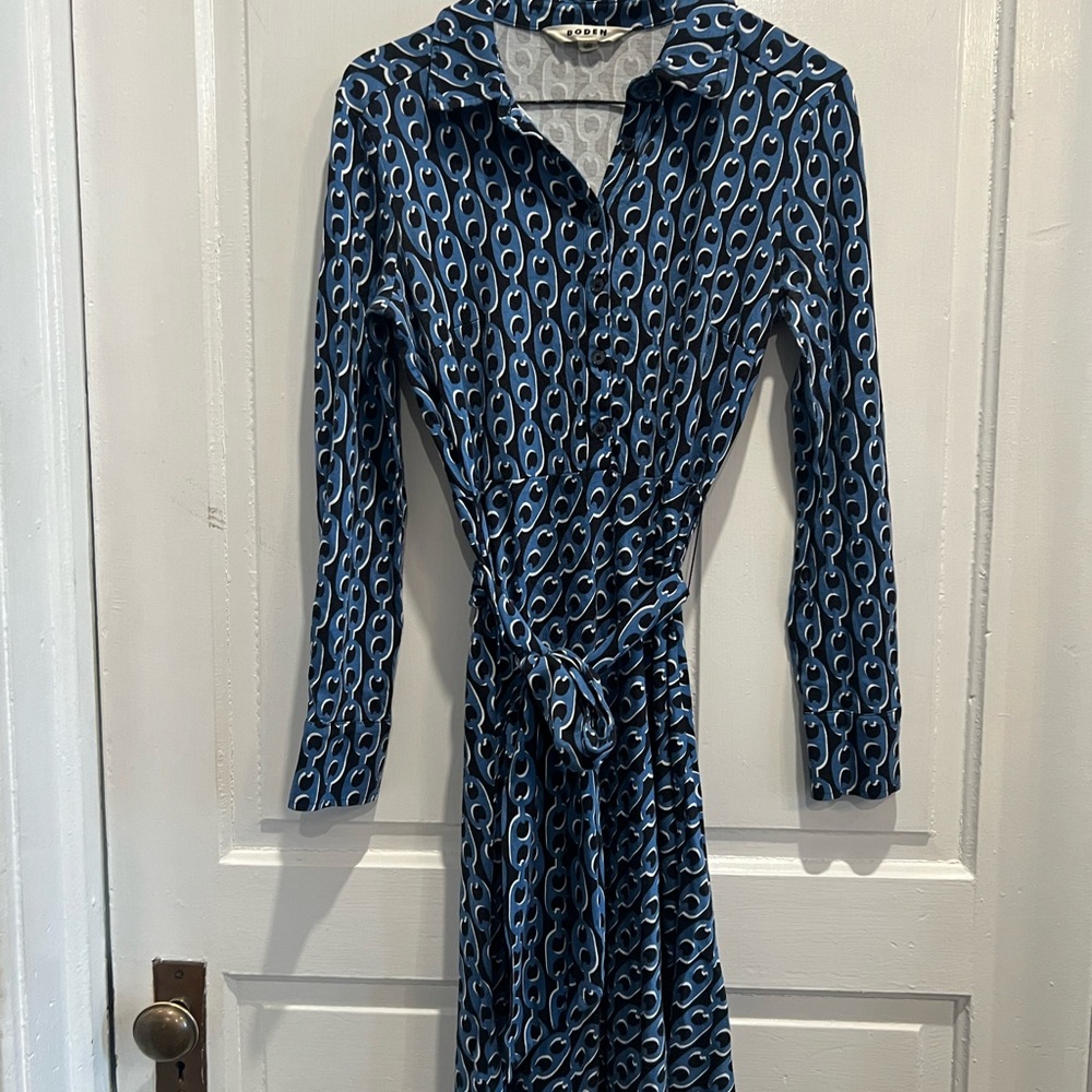 Boden Navy Chain Print Long Sleeve Dress